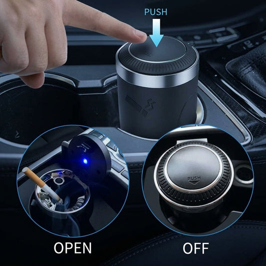 Car Ashtray with LED Light - One-Touch Open, Premium Design