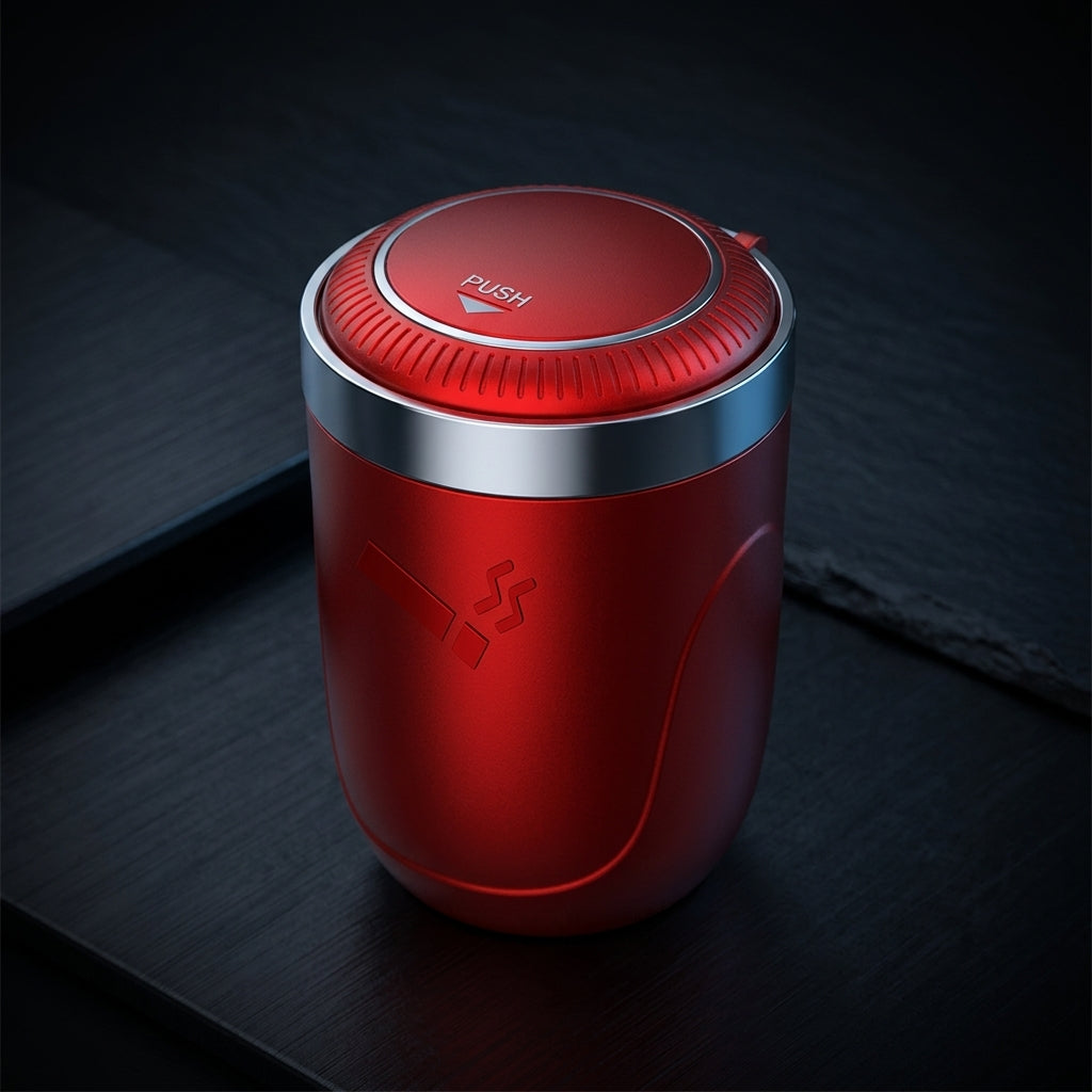 Car Ashtray with LED Light - One-Touch Open, Premium Design