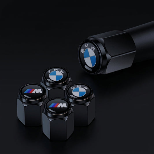 BMW Tire Valve Caps - Set of 5 Metal Stem Covers with Logo