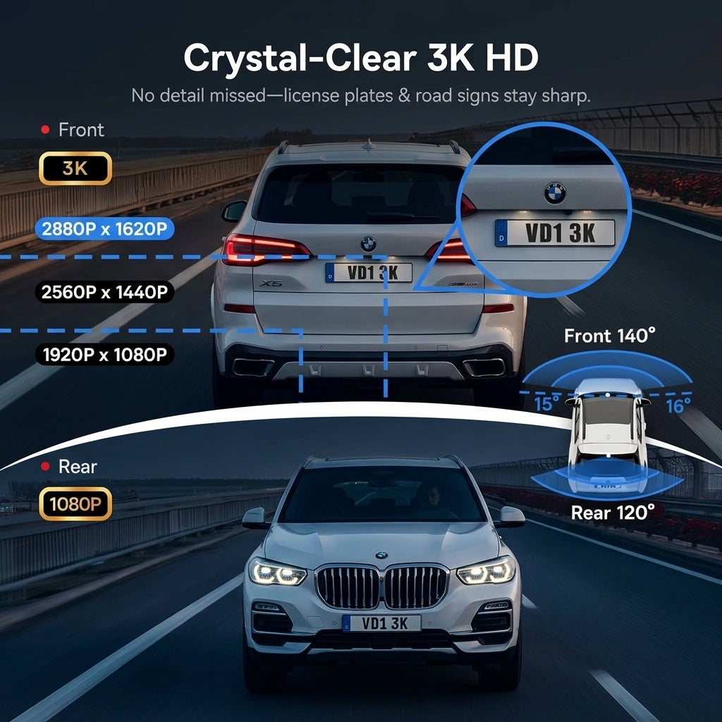 Baseus PrimeTrip VD1 Dash Cam - 3K Front + 1080P Rear with GPS & WiFi