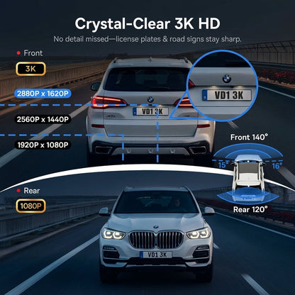 Baseus PrimeTrip VD1 Dash Cam - 3K Front + 1080P Rear with GPS & WiFi