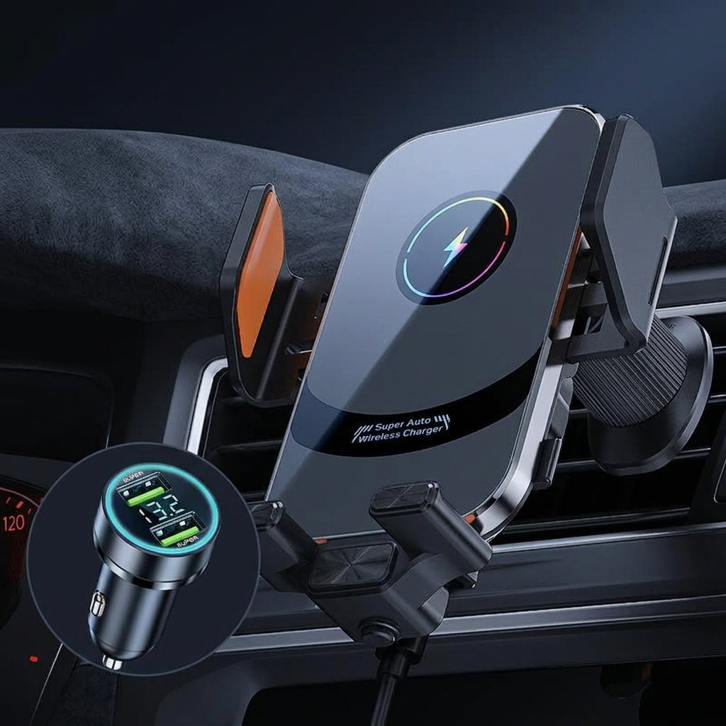 66W Wireless Fast Charging Car Mount - Phone Holder with Auto-Open