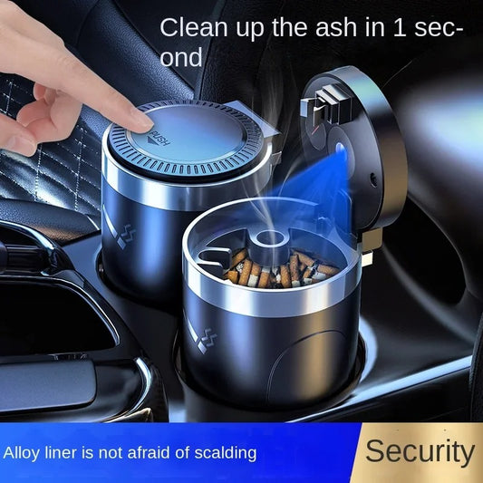 Car Ashtray with LED Light - One-Touch Open, Premium Design