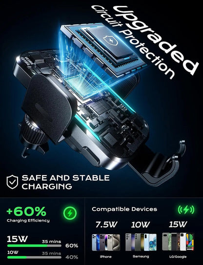66W Wireless Fast Charging Car Mount - Phone Holder with Auto-Open