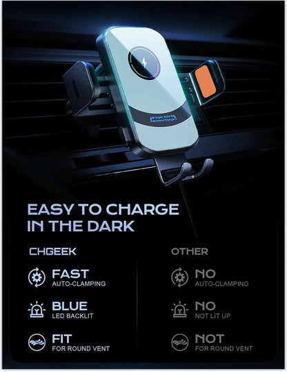 66W Wireless Fast Charging Car Mount - Phone Holder with Auto-Open