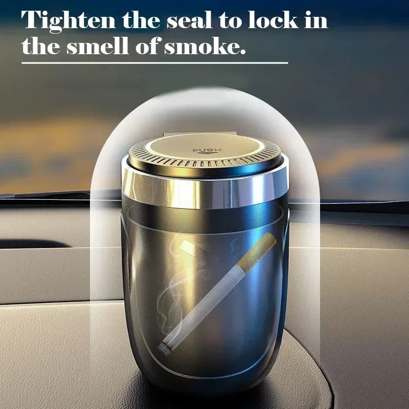 Car Ashtray with LED Light - One-Touch Open, Premium Design